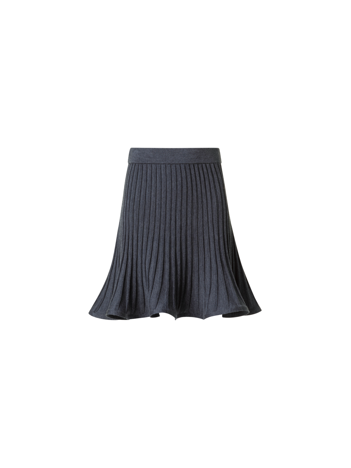 Designer Flared Merino Wool Rib Knit Mini Skirt - neutral - grey