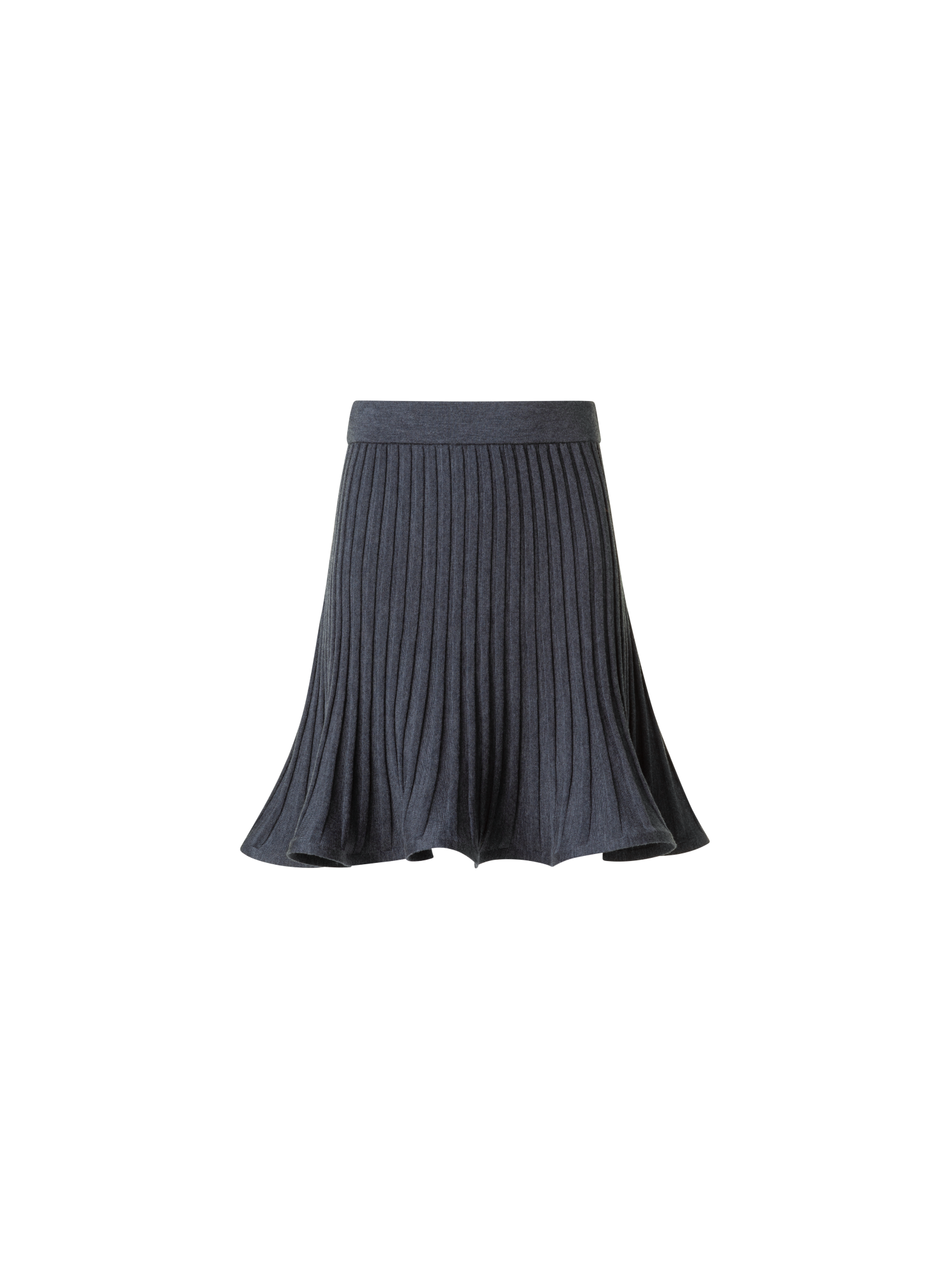 Designer Flared Merino Wool Rib Knit Mini Skirt - neutral - grey