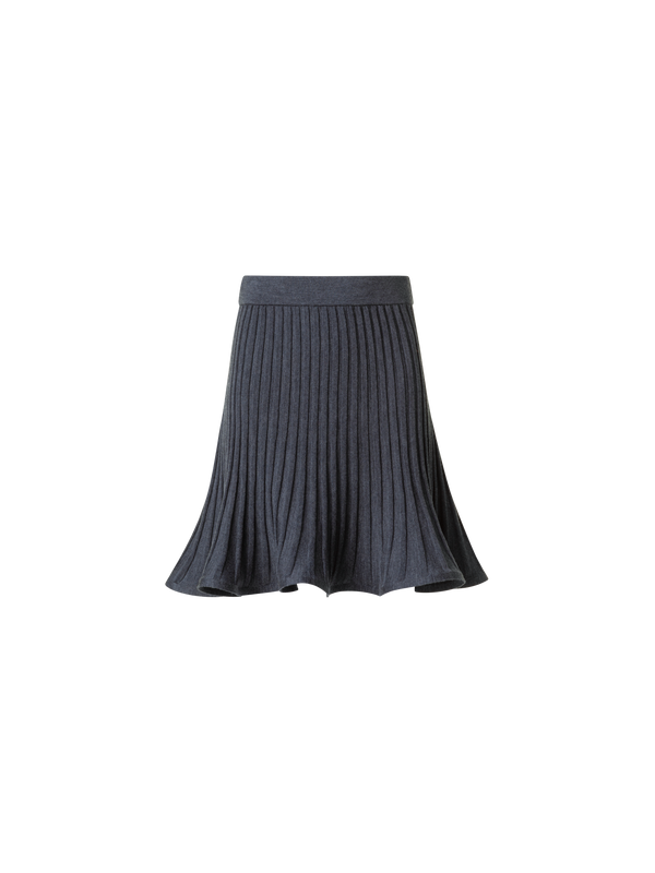 Designer Flared Merino Wool Rib Knit Mini Skirt - neutral - grey