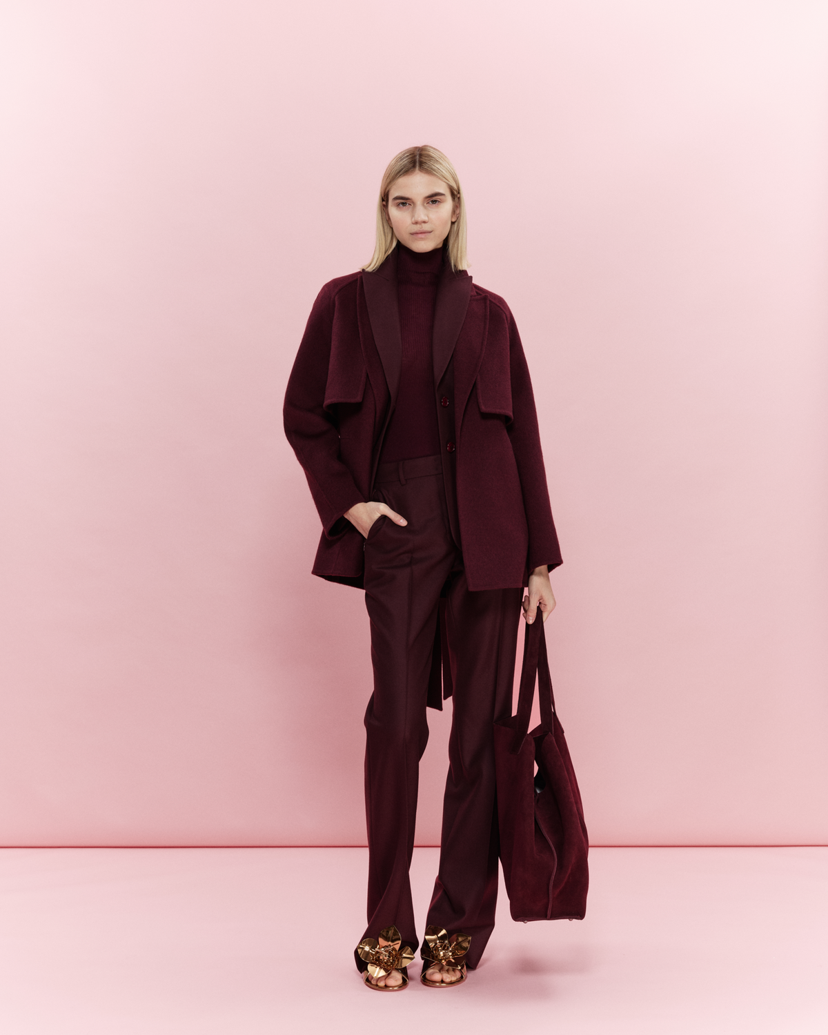 Designer Short Cashmere Duo Coat with Detachable Bolero - red 