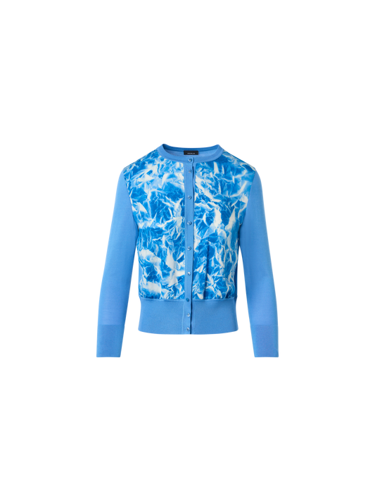 Designer Whitecaps Print Silk Cardigan - blue