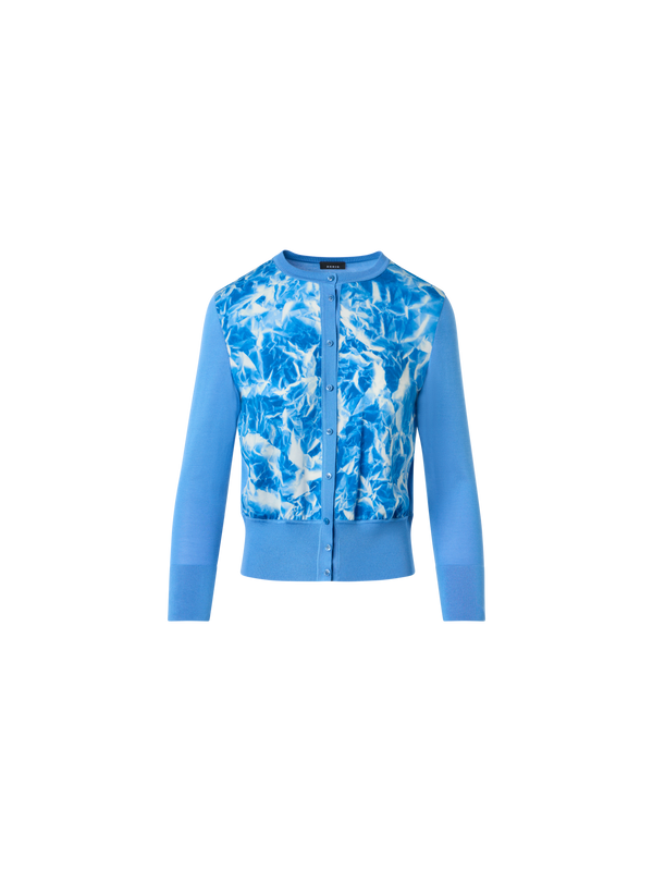 Designer Whitecaps Print Silk Cardigan - blue