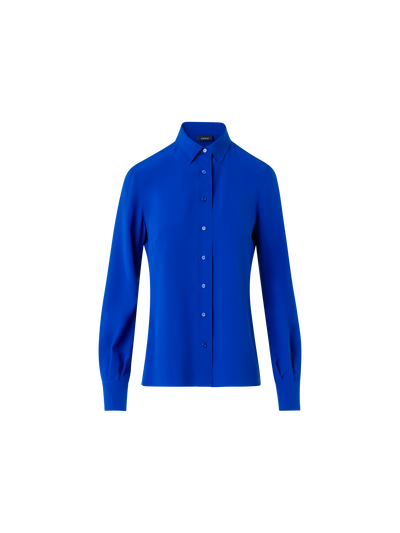 Designer Silk Crêpe Shirt Blouse - blue