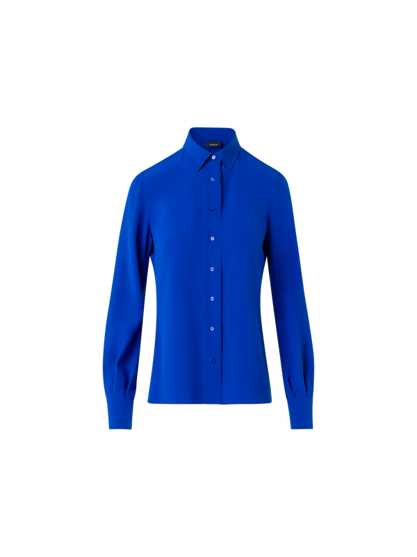 Designer Silk Crêpe Shirt Blouse - blue