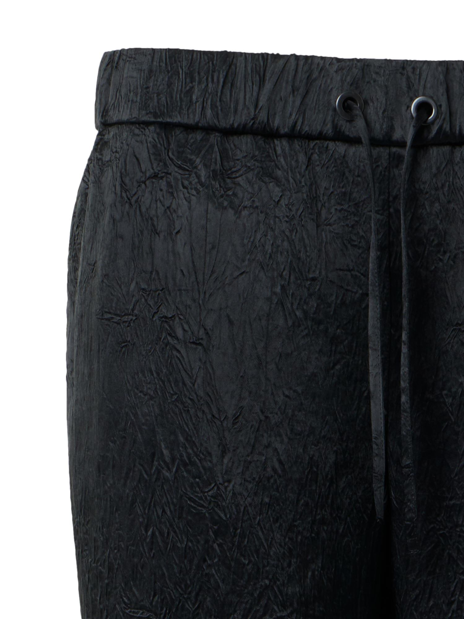 Designer Mike Drawstring Crinkled Satin Jogger Pants - black