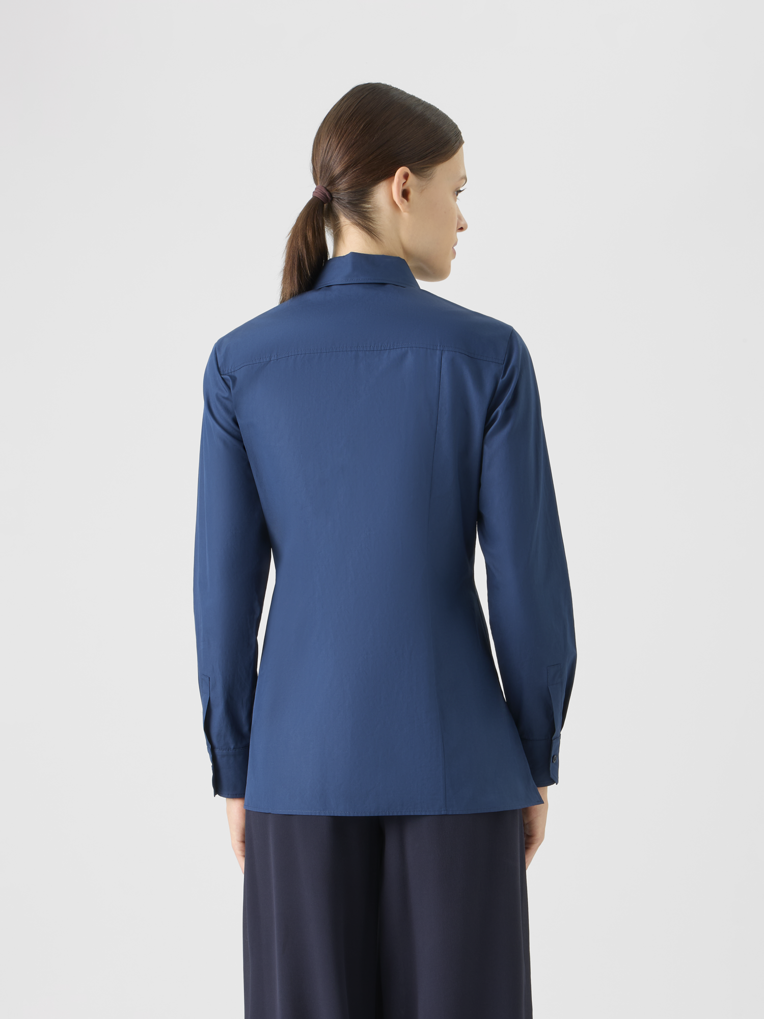 Designer Cotton Poplin Blouse with Pleated Front - blue 