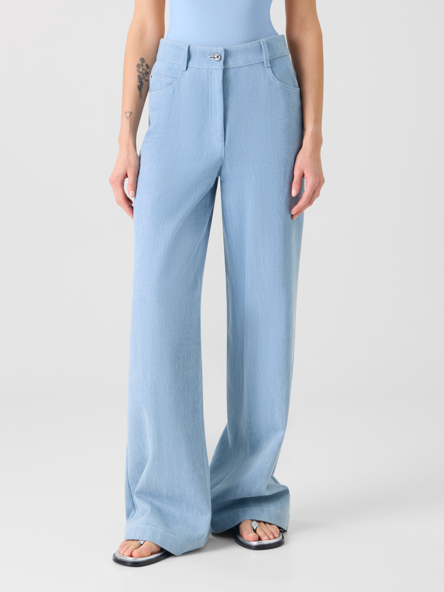 Designer Cooper Wide Leg Stretch Cotton Denim Pants - blue