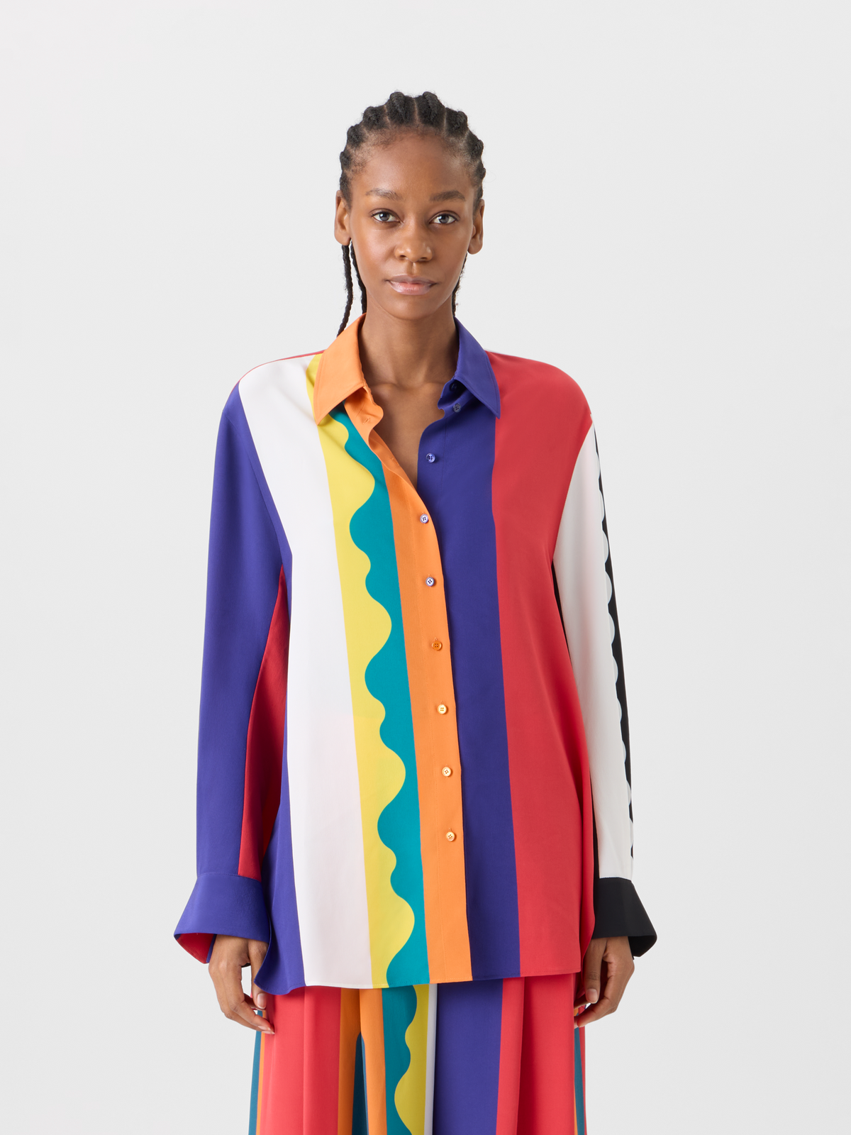Designer Oversize Silk Blouse with Paravent Print - multicolor #editorial