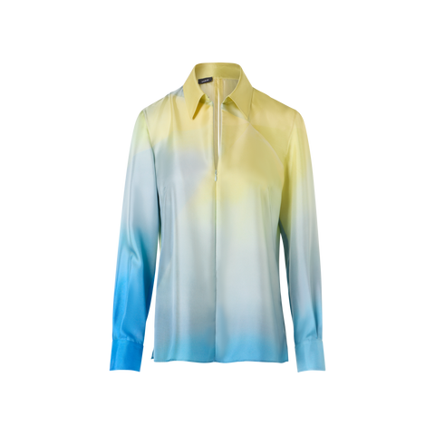 Silk Twill Tunic Blouse with Sunbeam Print