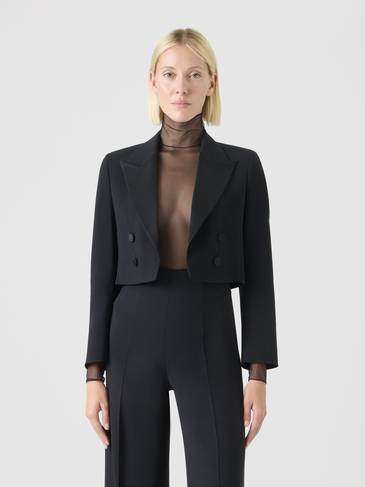 Designer High-Waist Wool Double-Face Pants - black #editorial