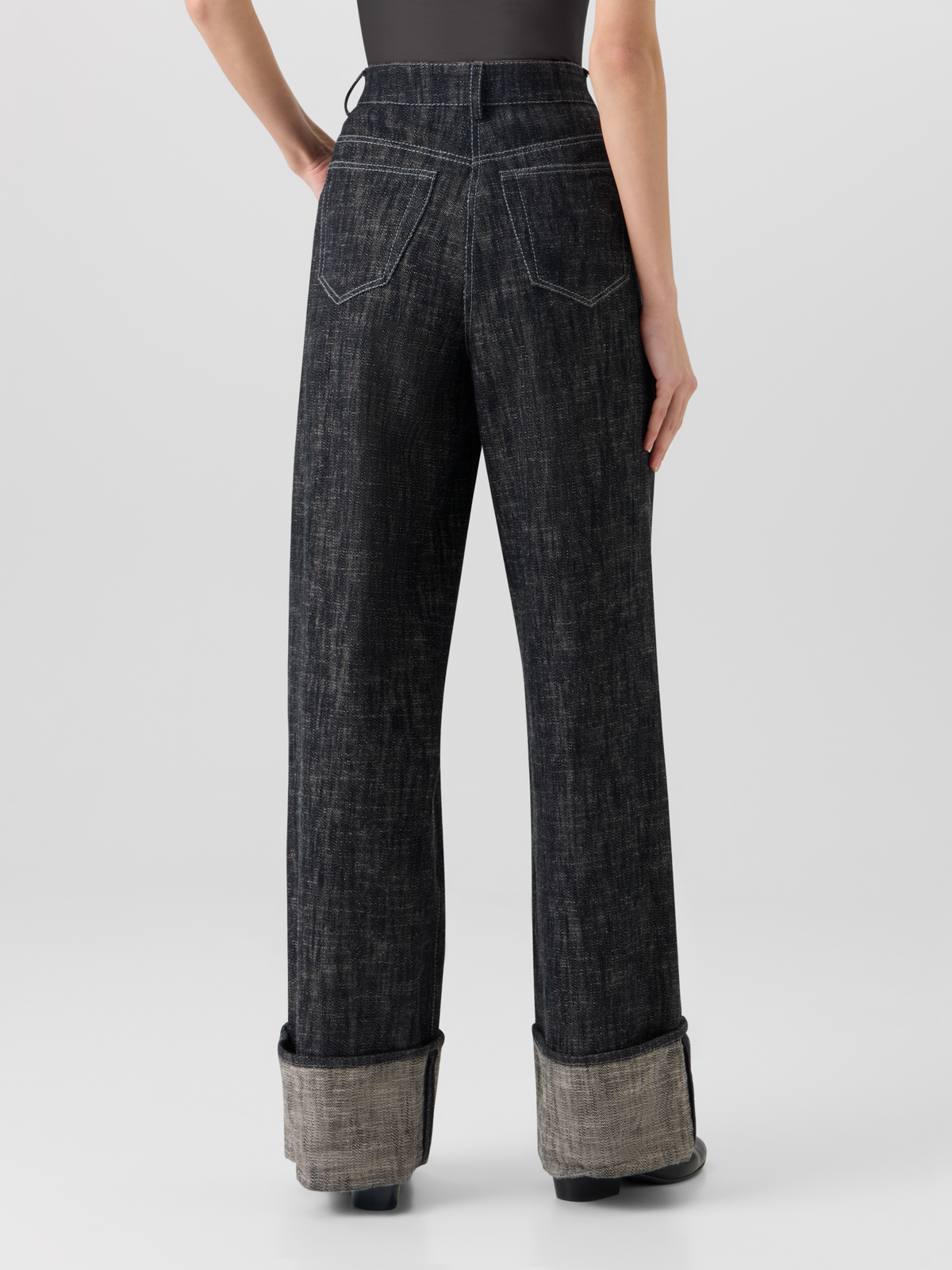 Designer Cooper Wide-Leg Pants in Washed Heavyweight Cotton-Denim - black #editorial