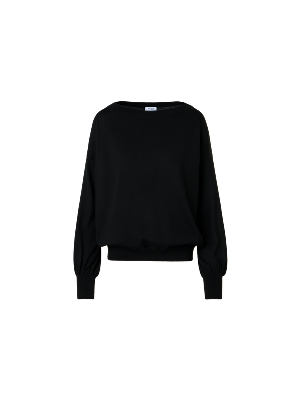 Designer Off-Shoulder Merino Wool Sweater - black