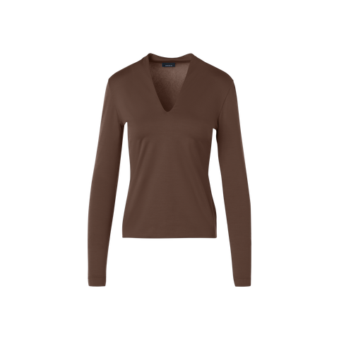 T-Shirt aus Baumwoll-Stretch-Jersey mit V-Ausschnitt