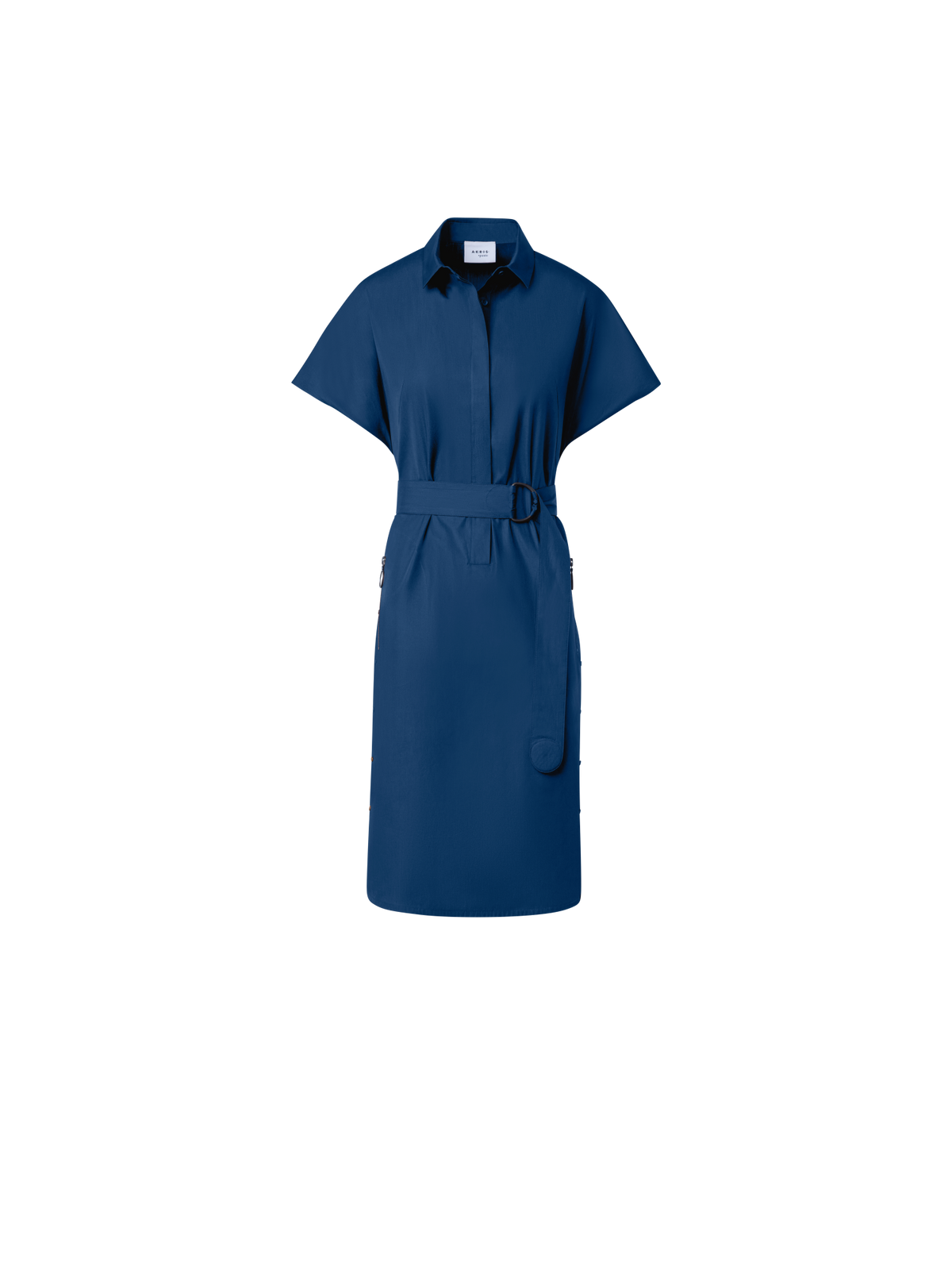 Designer Cotton Shirt Dress with Short Kimono Sleeves - blue