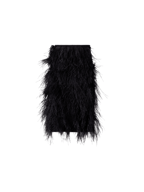 Designer Wool Double-Face Feathered Pencil Skirt - black - neutral
