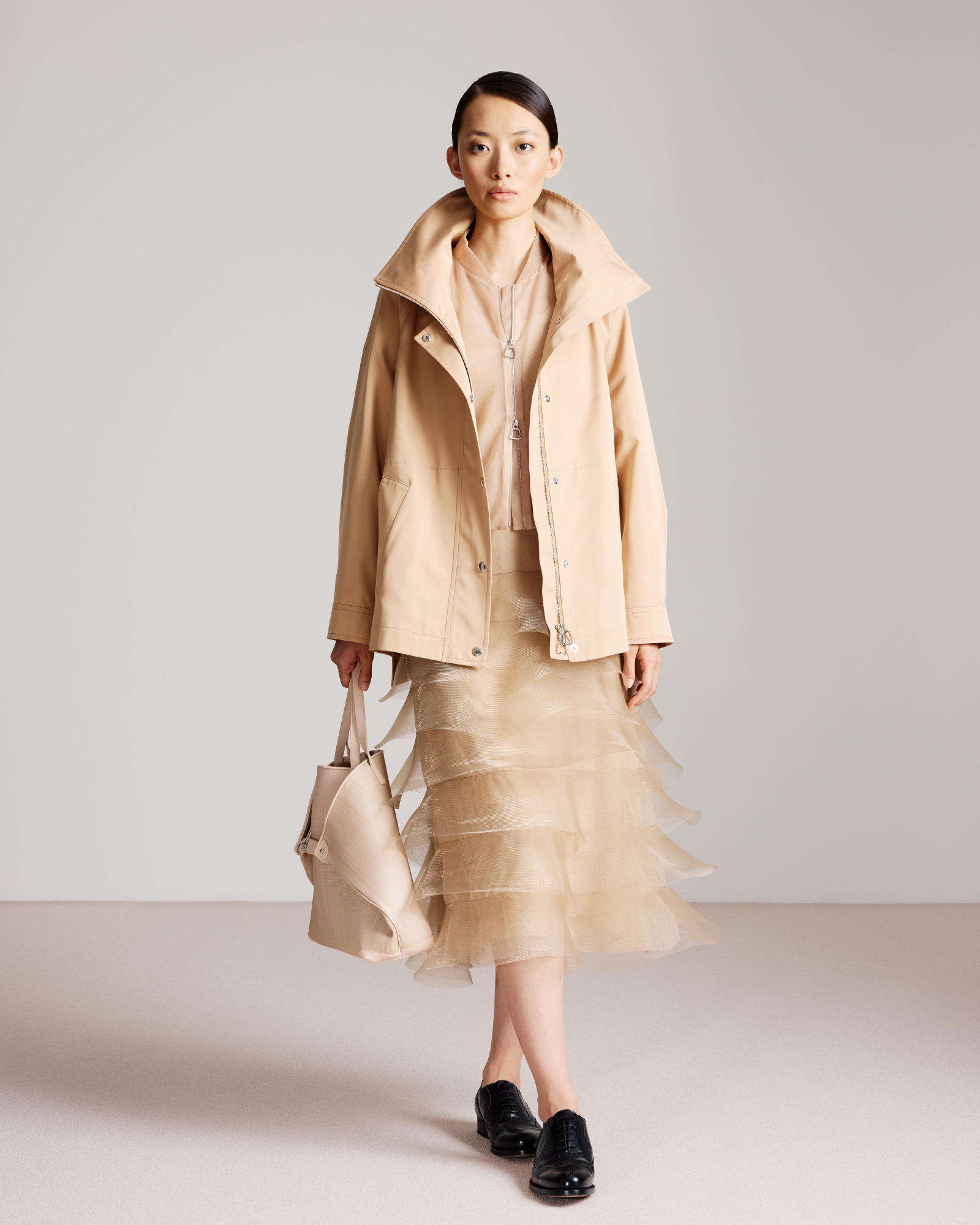 Designer Pencil Skirt with Tulle Waves - neutral - pastel - beige 