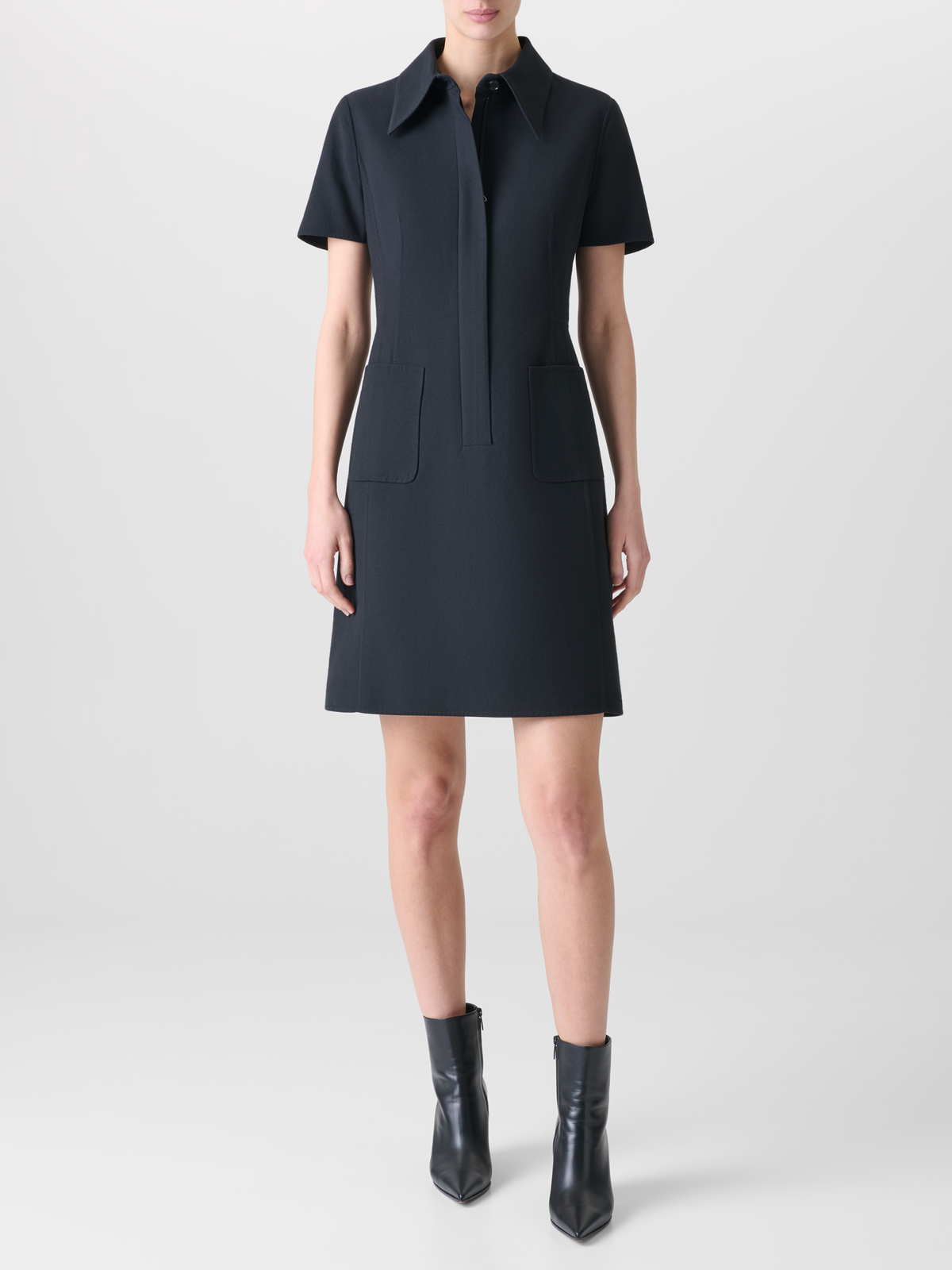 Designer Fitted Polo Dress in Cotton Silk Double-Face - black - neutral