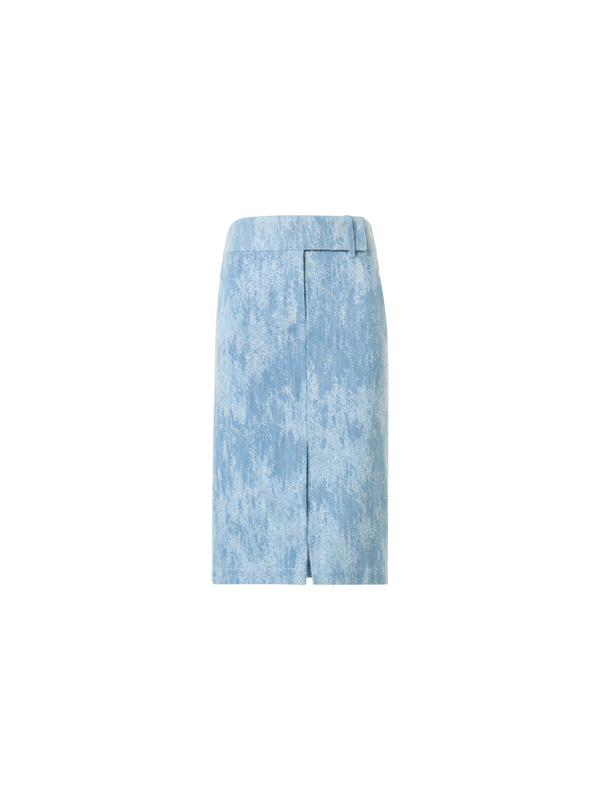 Designer Jacquard Denim Pencil Skirt - blue
