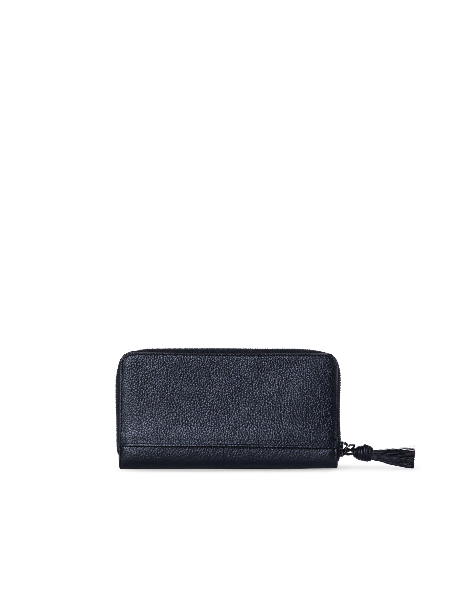 Designer Long Zip Around Wallet in Leather - black