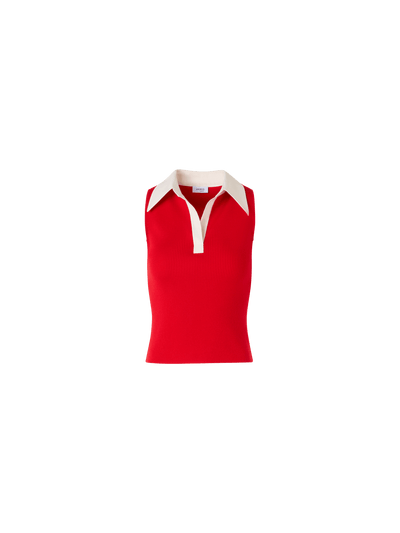 Designer Sleeveless Merino Wool Knit Polo - red