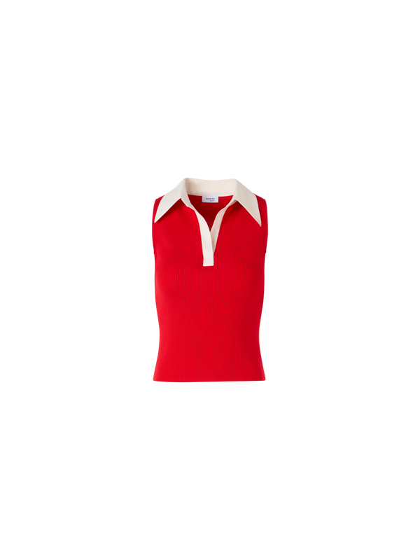 Designer Sleeveless Merino Wool Knit Polo - red