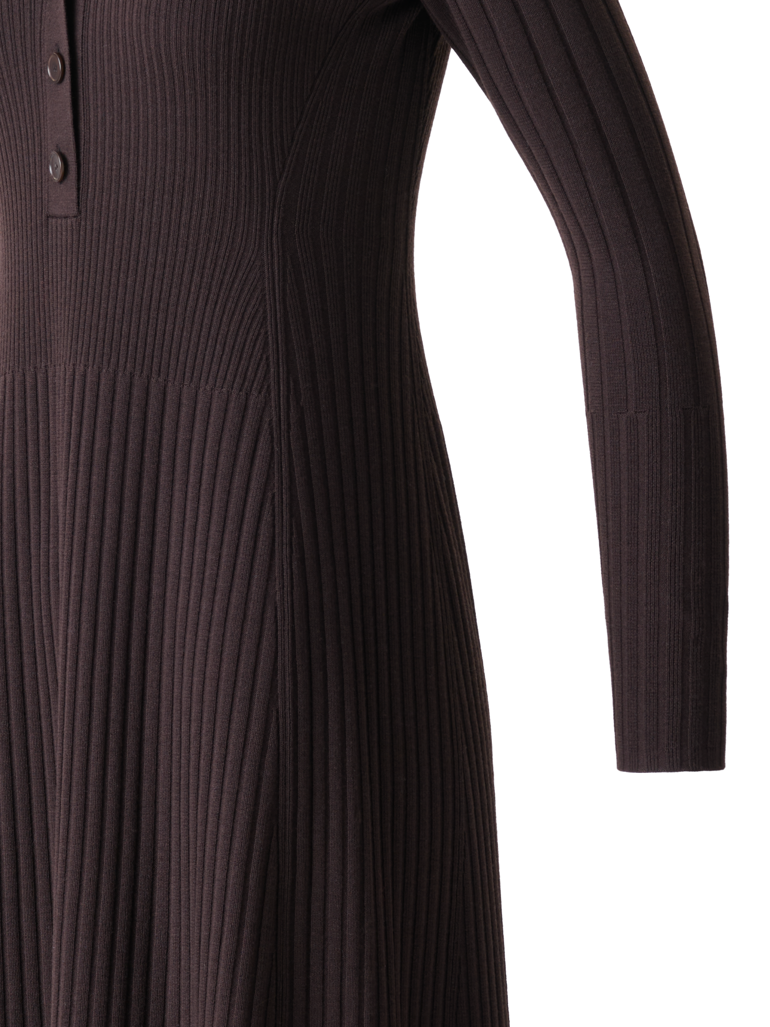 Designer Henley V-Neck Merino Wool Knit Midi Dress - neutral - brown