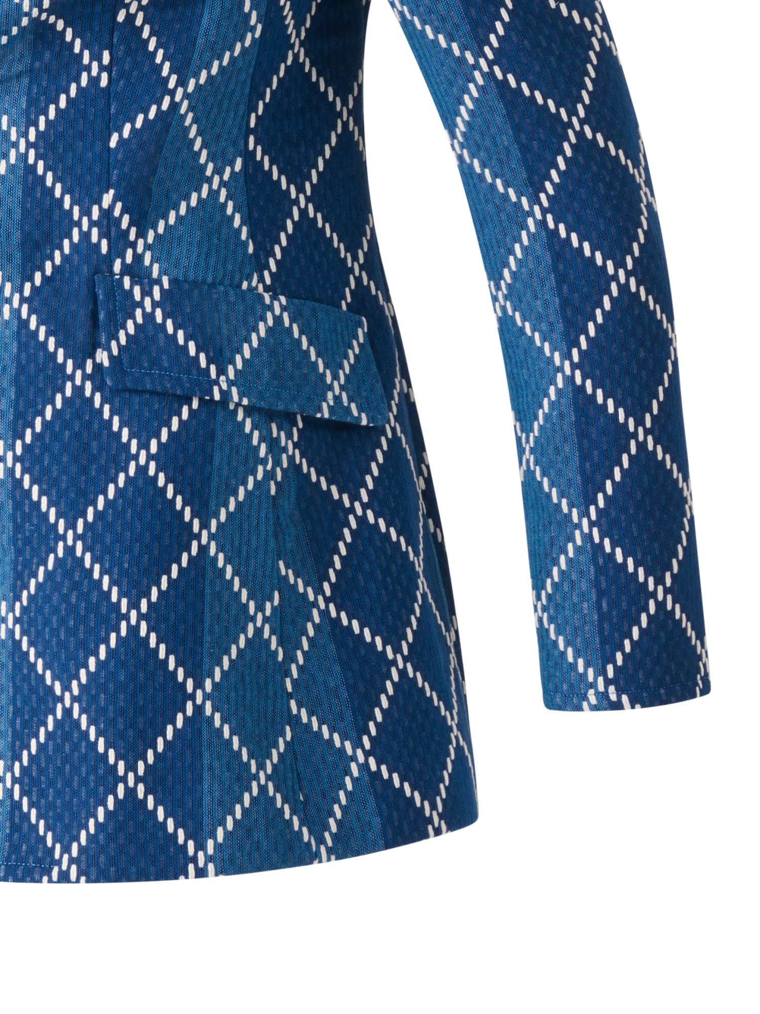 Designer Long Cotton Blazer with Diamond Jacquard - blue - multicolor