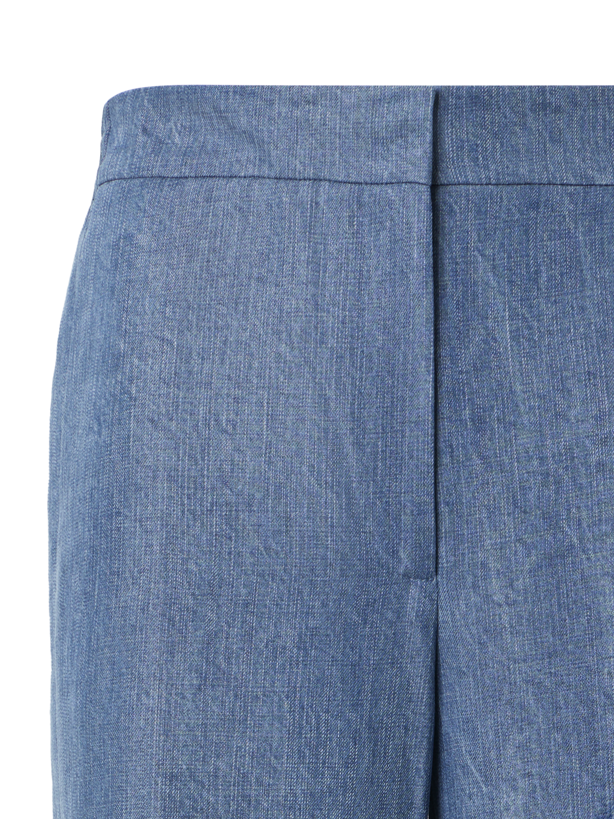 Designer Marlon High Waist Denim Cropped Pants with Eyelet Guipure - blue