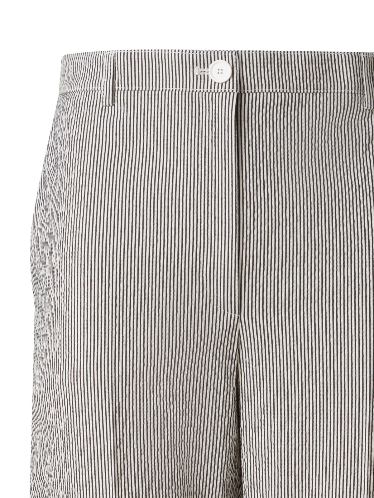 Designer Tapered Pants in Striped Cotton Seersucker - black - multicolor - ecru - white