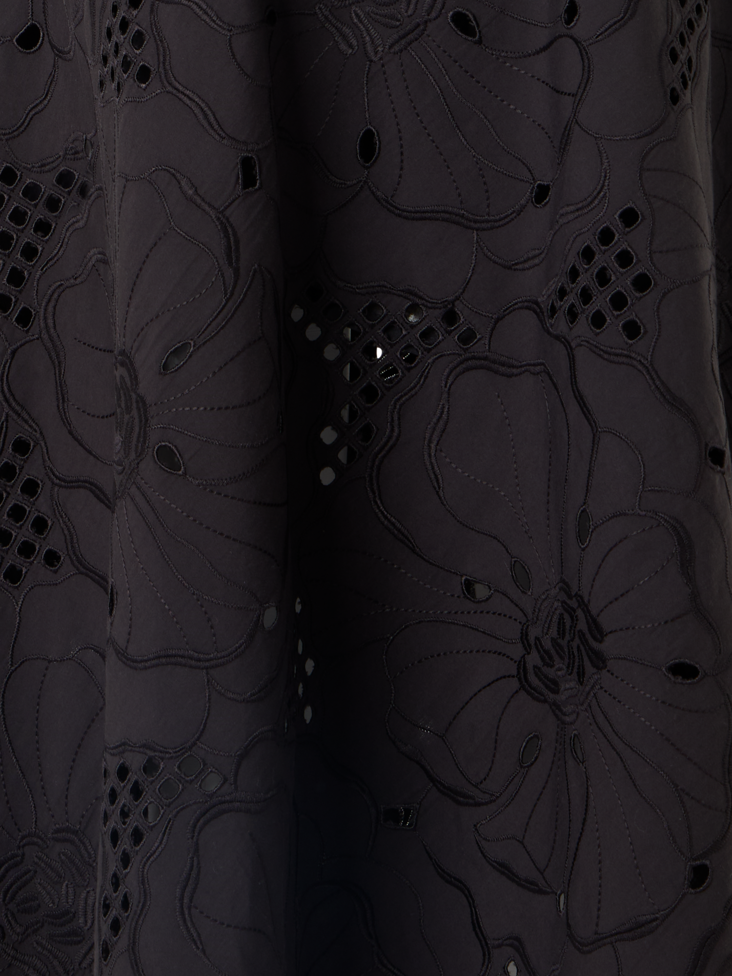 Designer Fit Flare Flower Eyelet Midi Dress - black