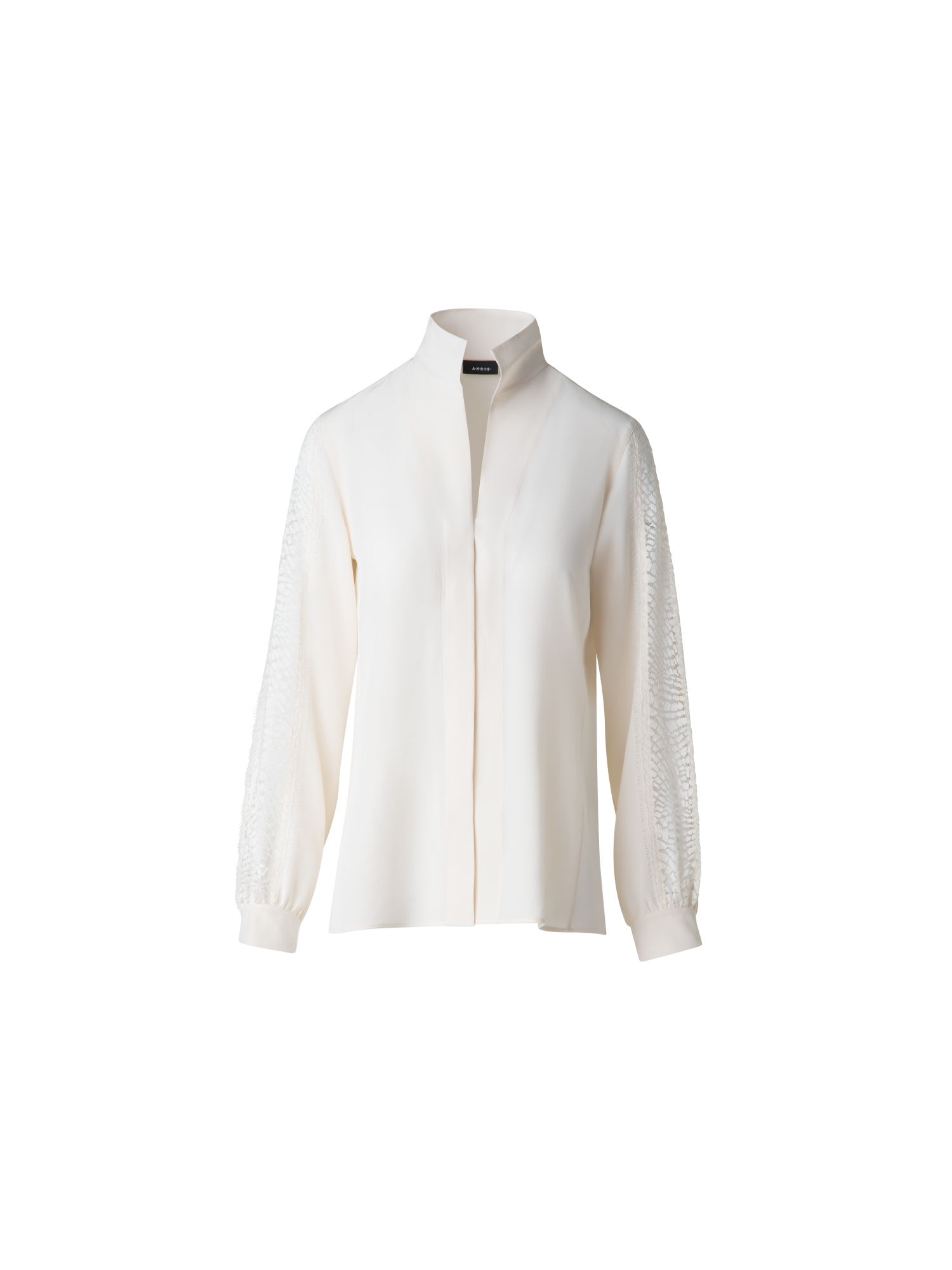 Designer Silk Blouse with Wave Lace - ecru - white