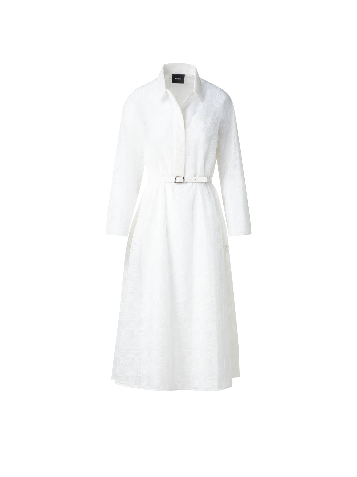 Designer Shirt Dress in Lizzy Grid Embroidery - ecru - white