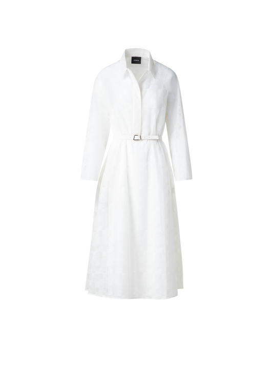 Designer Shirt Dress in Lizzy Grid Embroidery - ecru - white