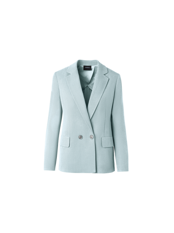 Designer Double Breasted Blazer in Shantung Silk - pastel - blue