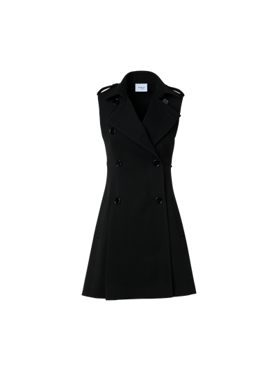 Designer Modern Trench Dress in Wool Tricotine - black