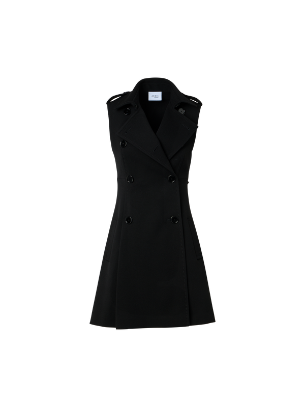 Designer Modern Trench Dress in Wool Tricotine - black