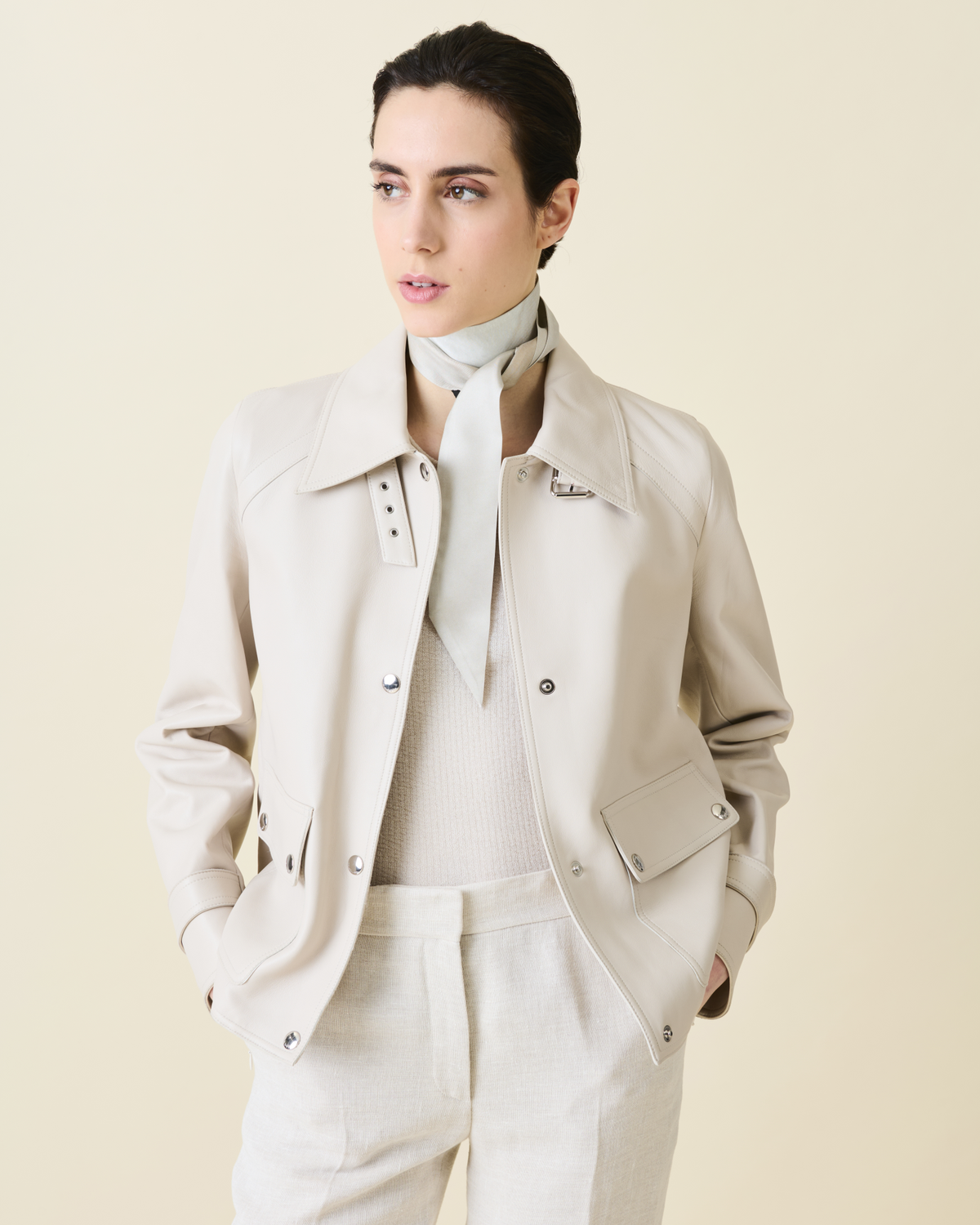 Designer Blouson Leather Jacket - neutral - grey - beige #editorial