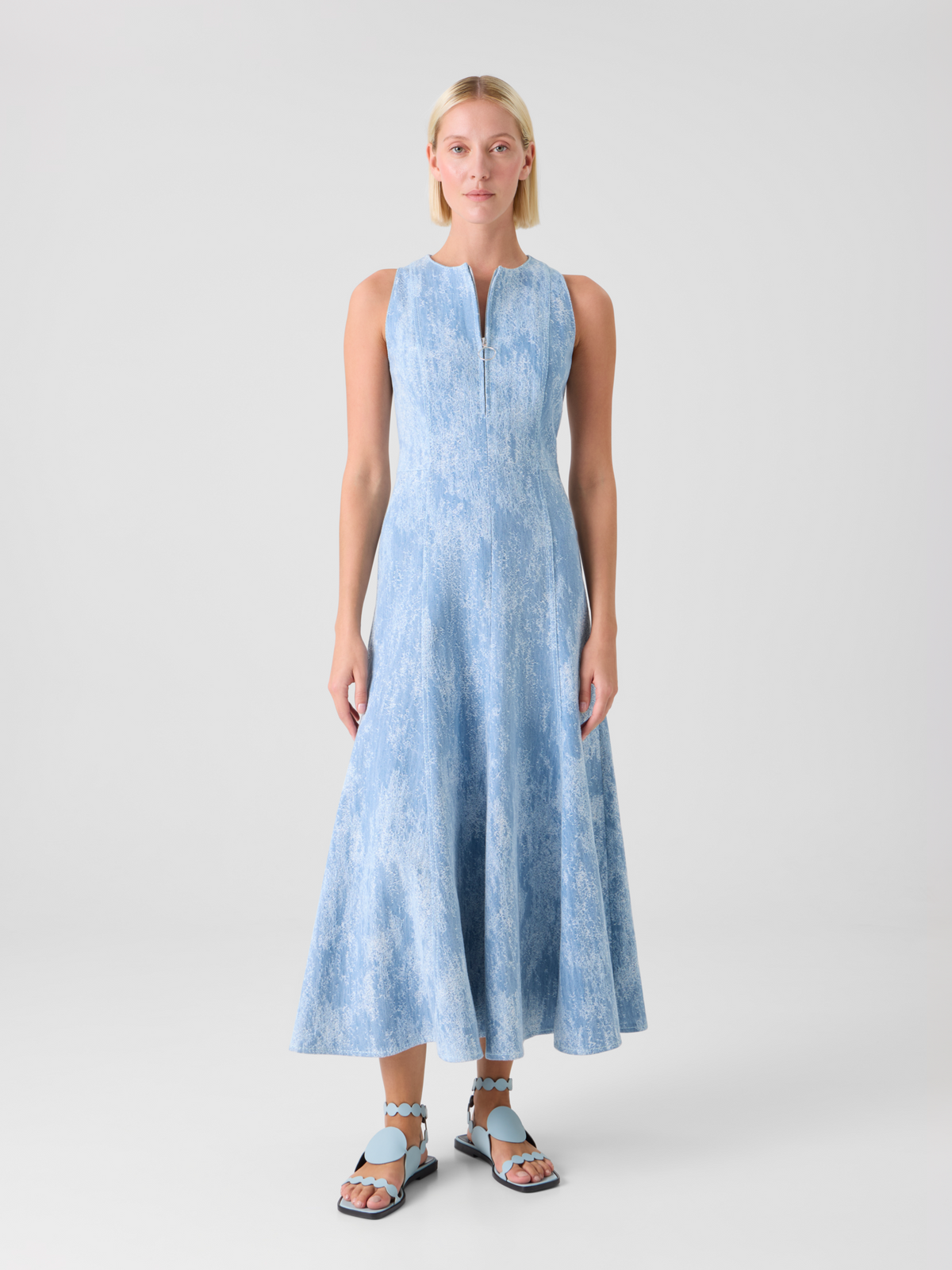 Designer Fit-and-Flare Jacquard Denim Midi Dress - blue #editorial