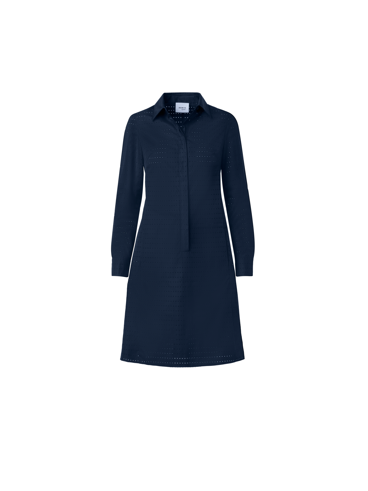 Designer Perforated Pin Dot Cotton Poplin Dress - navy - blue