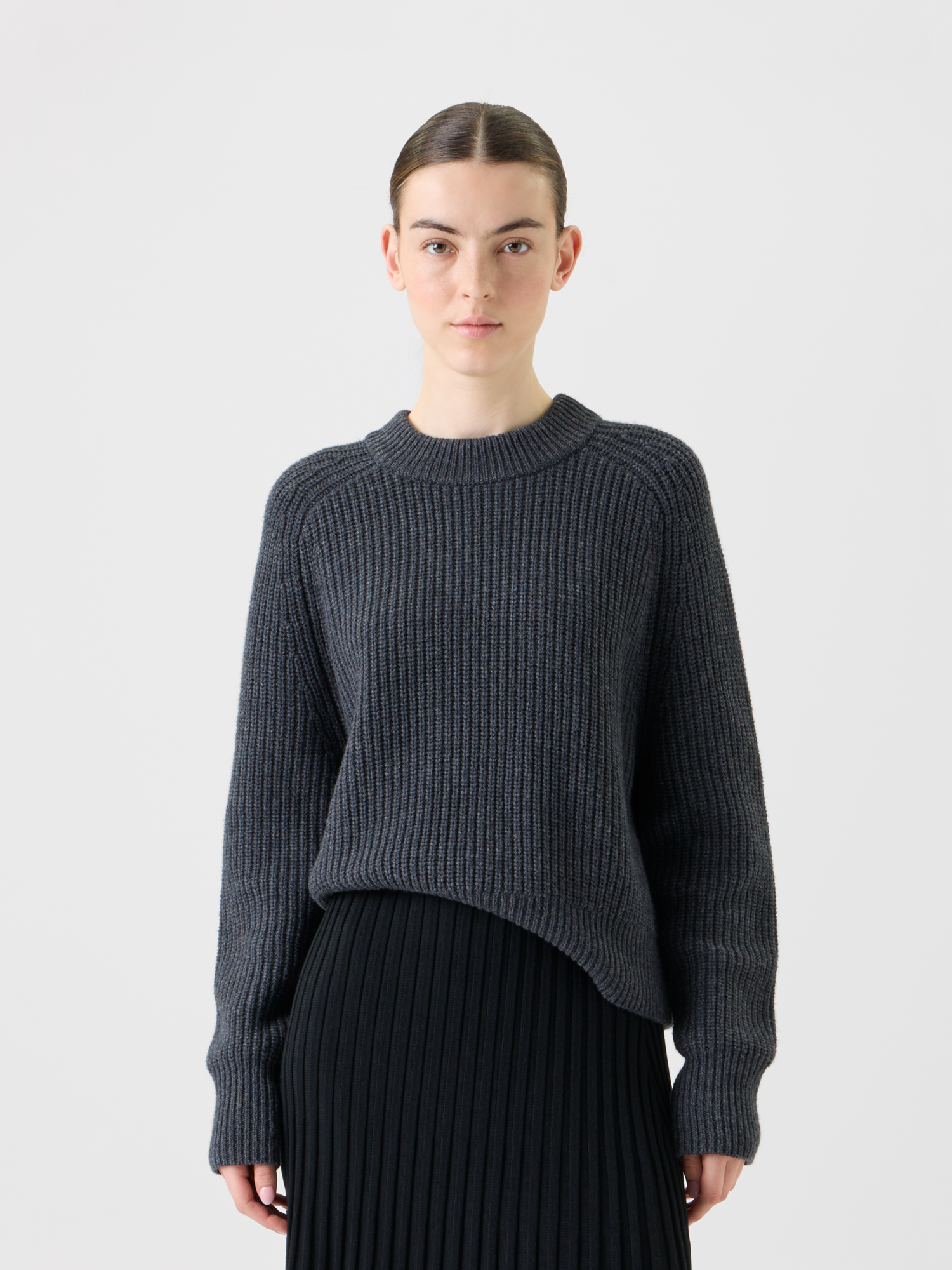 Designer Oversized Wool Cashmere Rib Knit Sweater - neutral - grey 