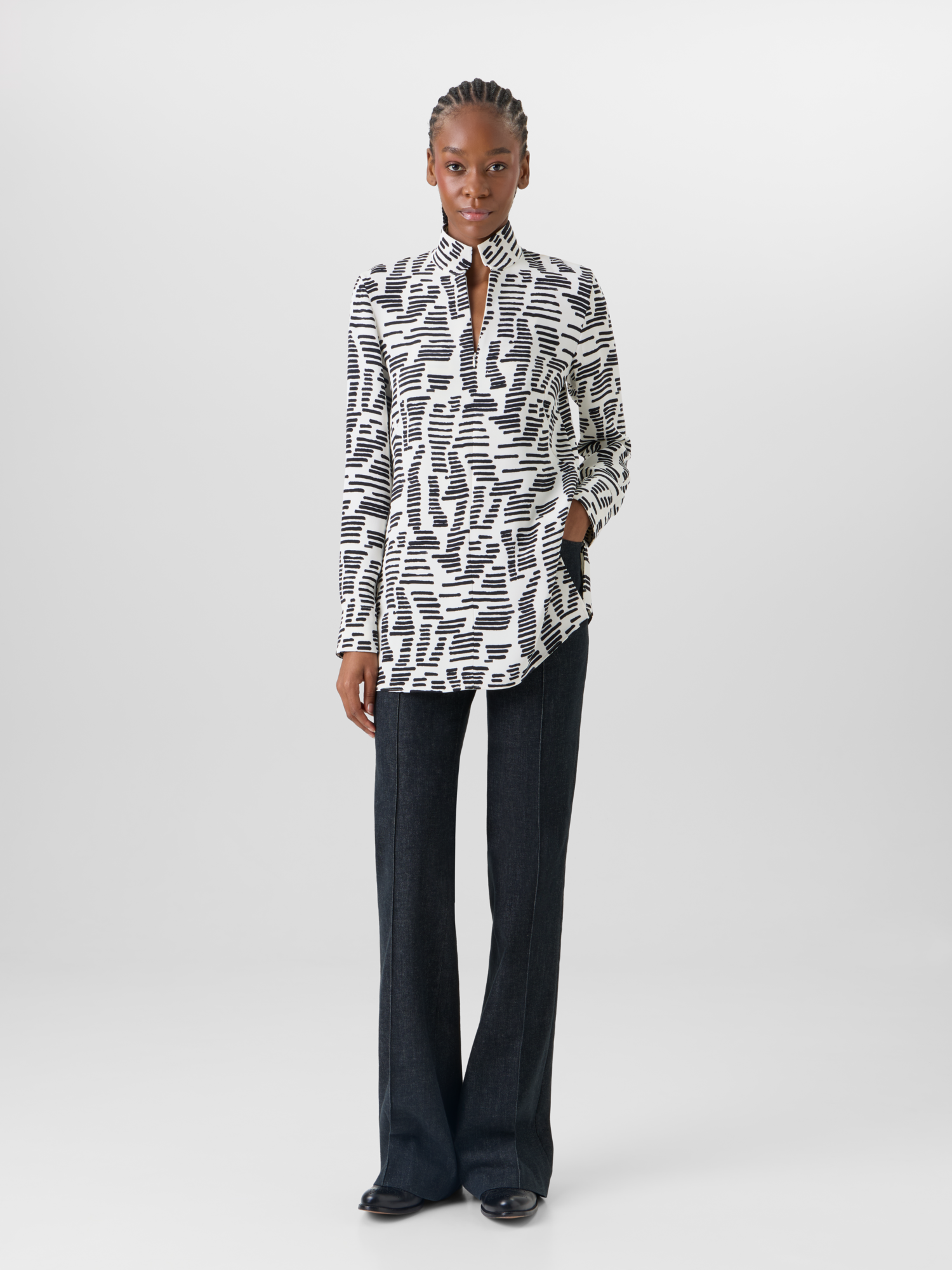 Designer Long-Sleeve Dance Movement Tunic Blouse - multicolor 