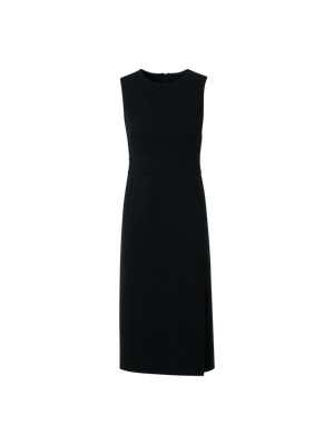 Designer Sleeveless Wool Crêpe Double-Face Sheath Dress - black