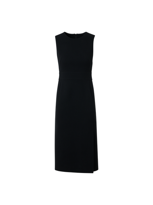 Designer Sleeveless Wool Crêpe Double-Face Sheath Dress - black