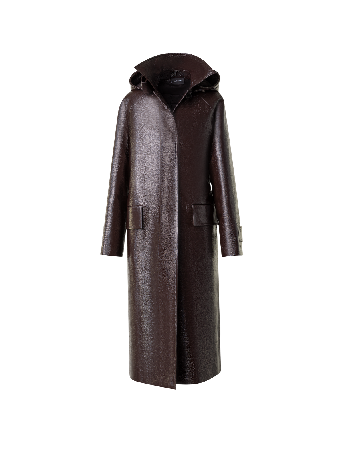 Designer Lacquer Cotton Trench Coat with Detachable Hood - brown
