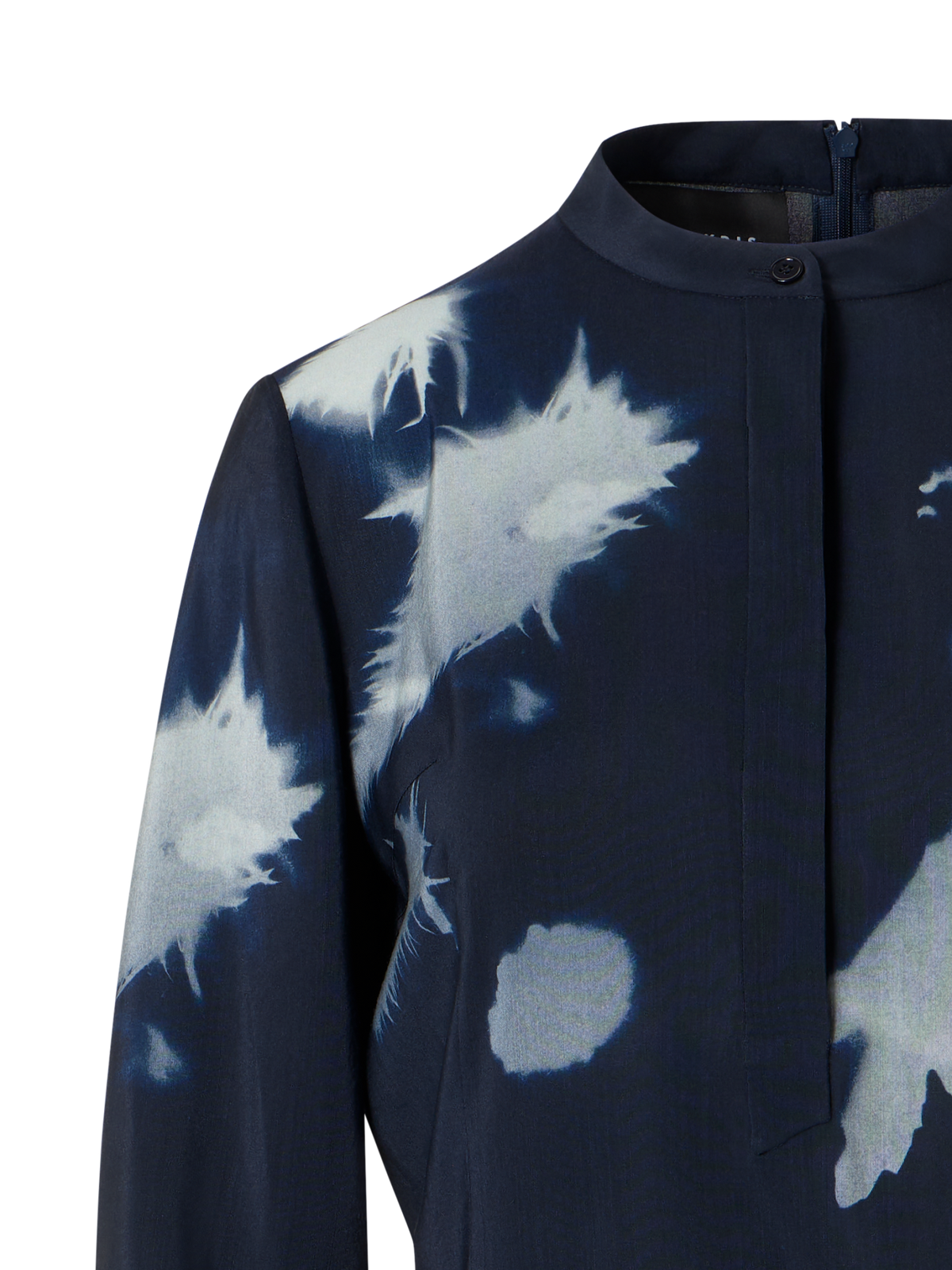 Designer Belted Midi Shirt Dress in Wildflower Print - neutral - navy - blue - multicolor