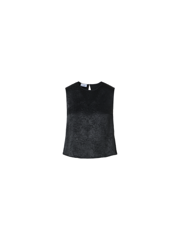 Designer Crinkled Satin Sleeveless Top - black