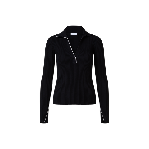 Gerippter Merino-Polo-Oberteil