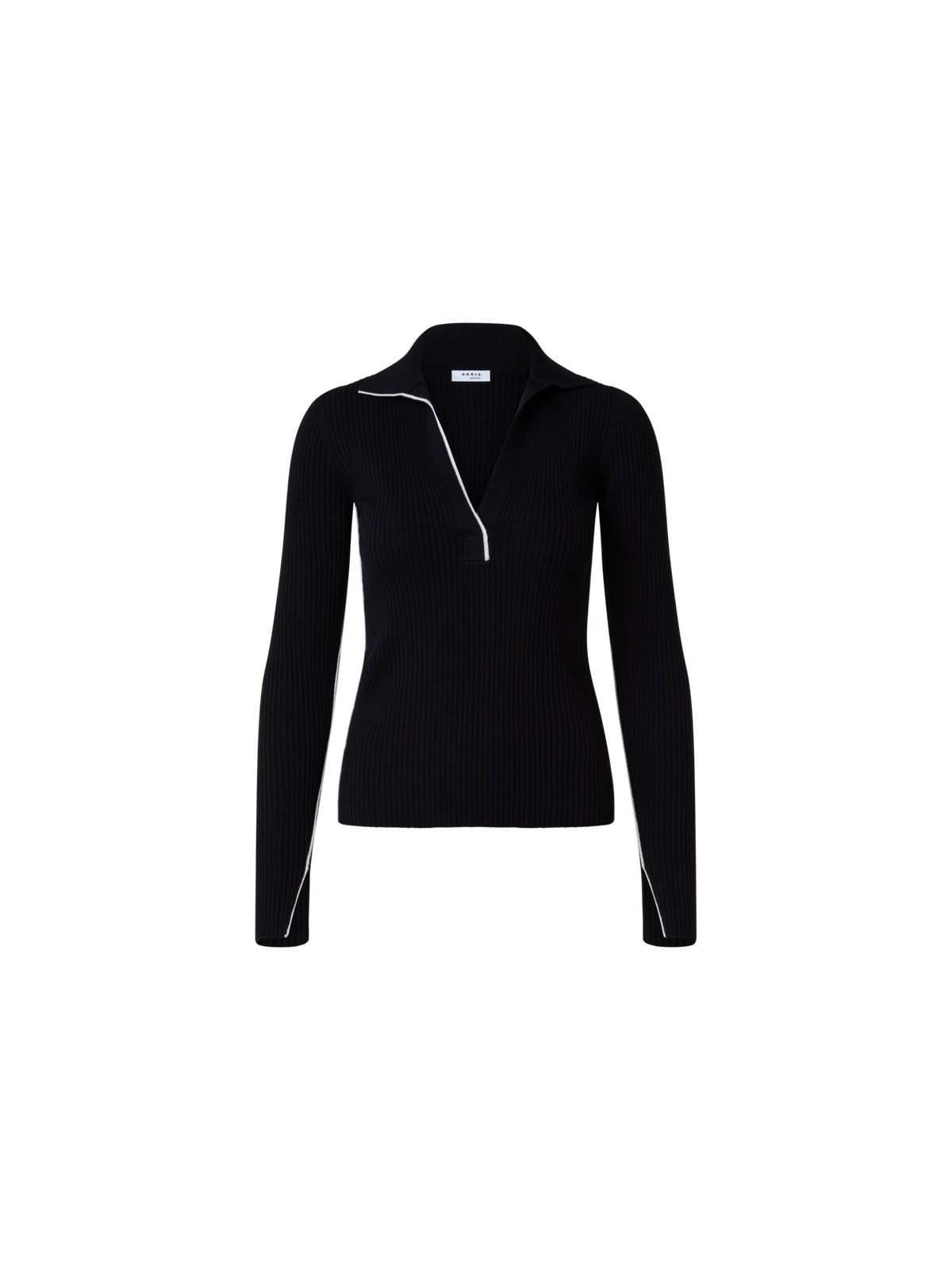 Designer Ribbed Merino Wool Polo Neck Sweater - black - multicolor