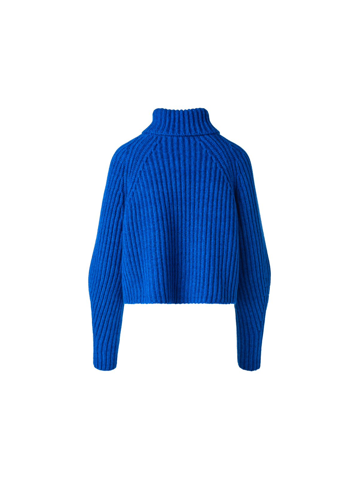 Designer Cropped Cashmere Chunky Rib Turtle Neck Sweater - blue