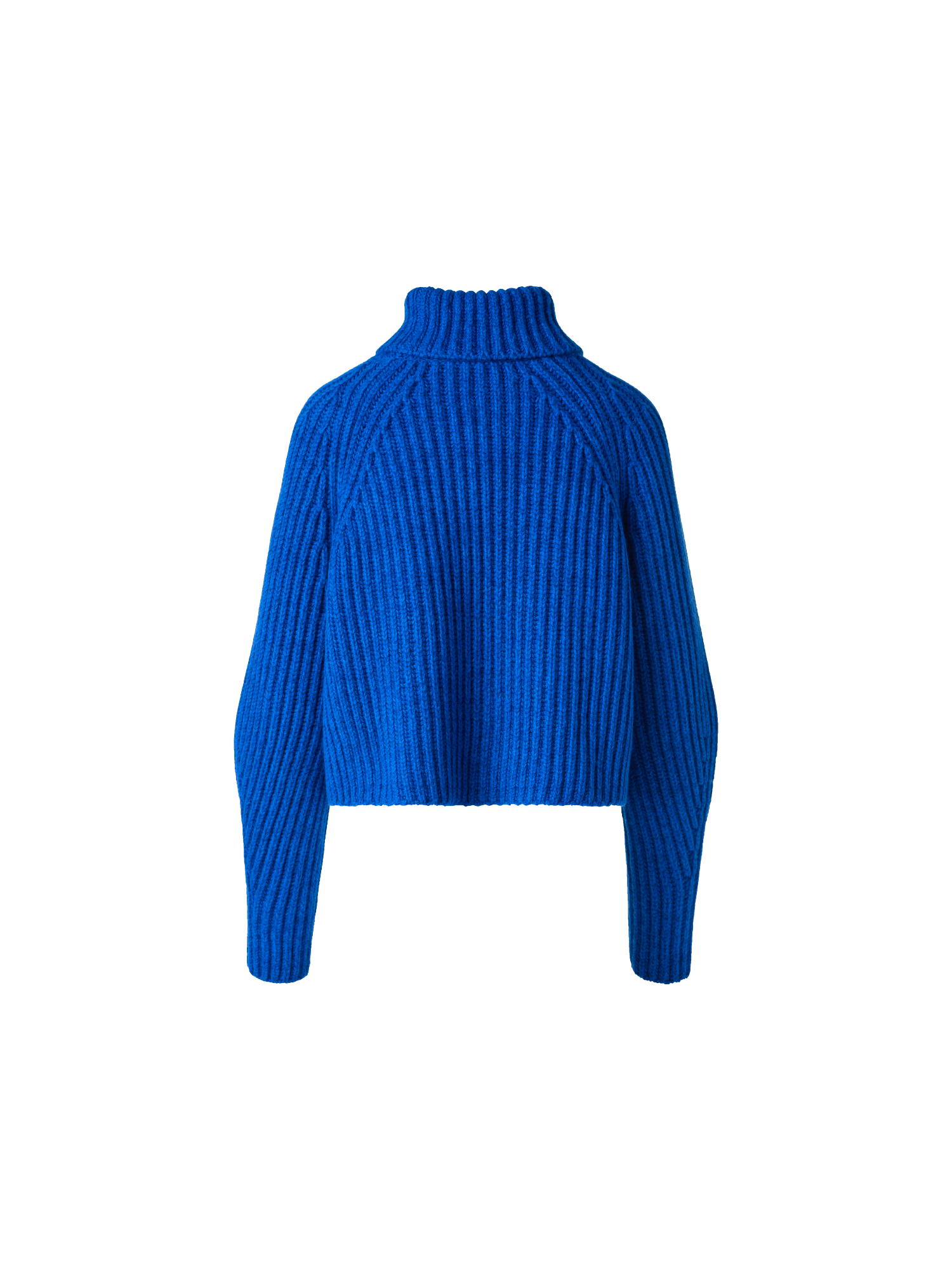 Designer Cropped Cashmere Chunky Rib Turtle Neck Sweater - blue